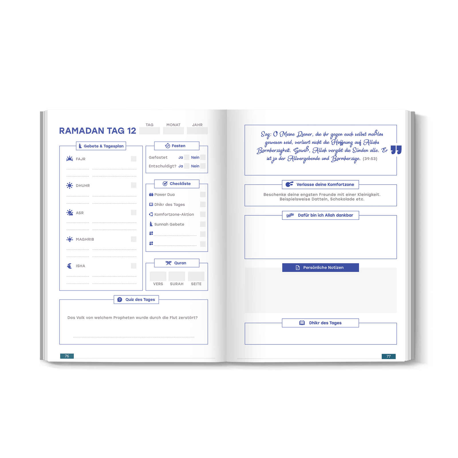 Der Ramadan Planer - Kalender Motivation und Planer für den Ramadan 2026, Geöffnet, Kalenderansicht