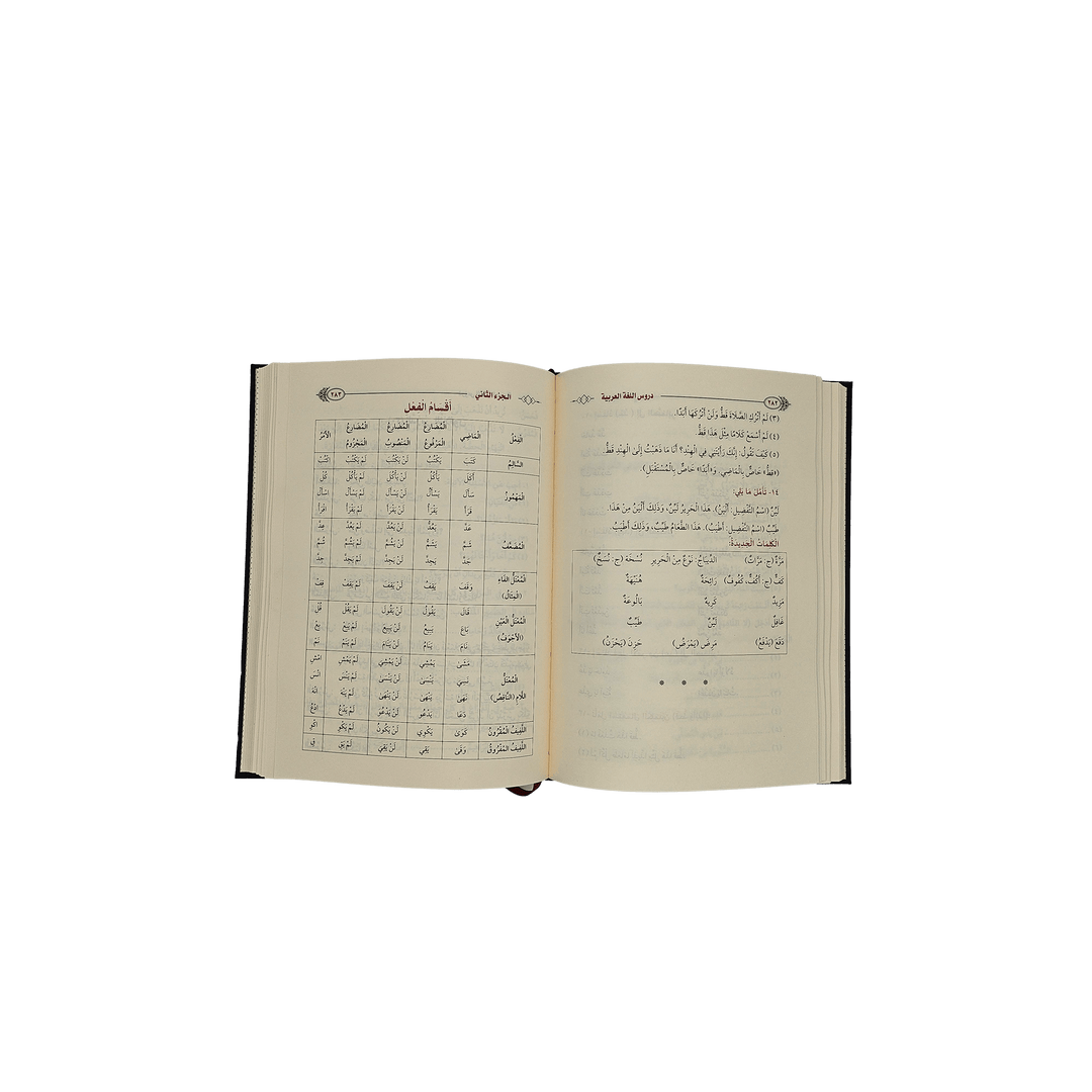 Buch zum Arabisch lernen - Medinabuch geöffnet, Tabelle (Band 1-4) - 24x17 cm, schwarz