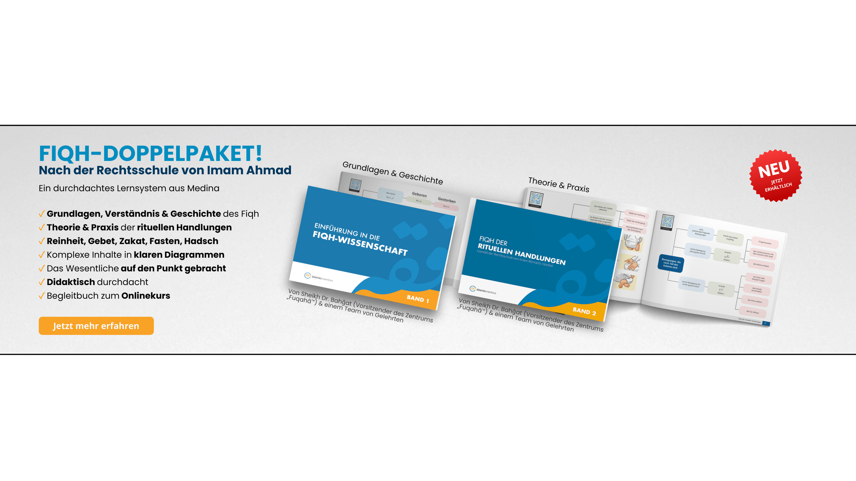 Fiqh-Doppelpaket von Islamicmentors: Strukturiertes Lernsystem aus Medina für Fiqh-Grundlagen und rituelle Handlungen nach Imam Ahmad. Mit klaren Diagrammen und didaktischem Aufbau.